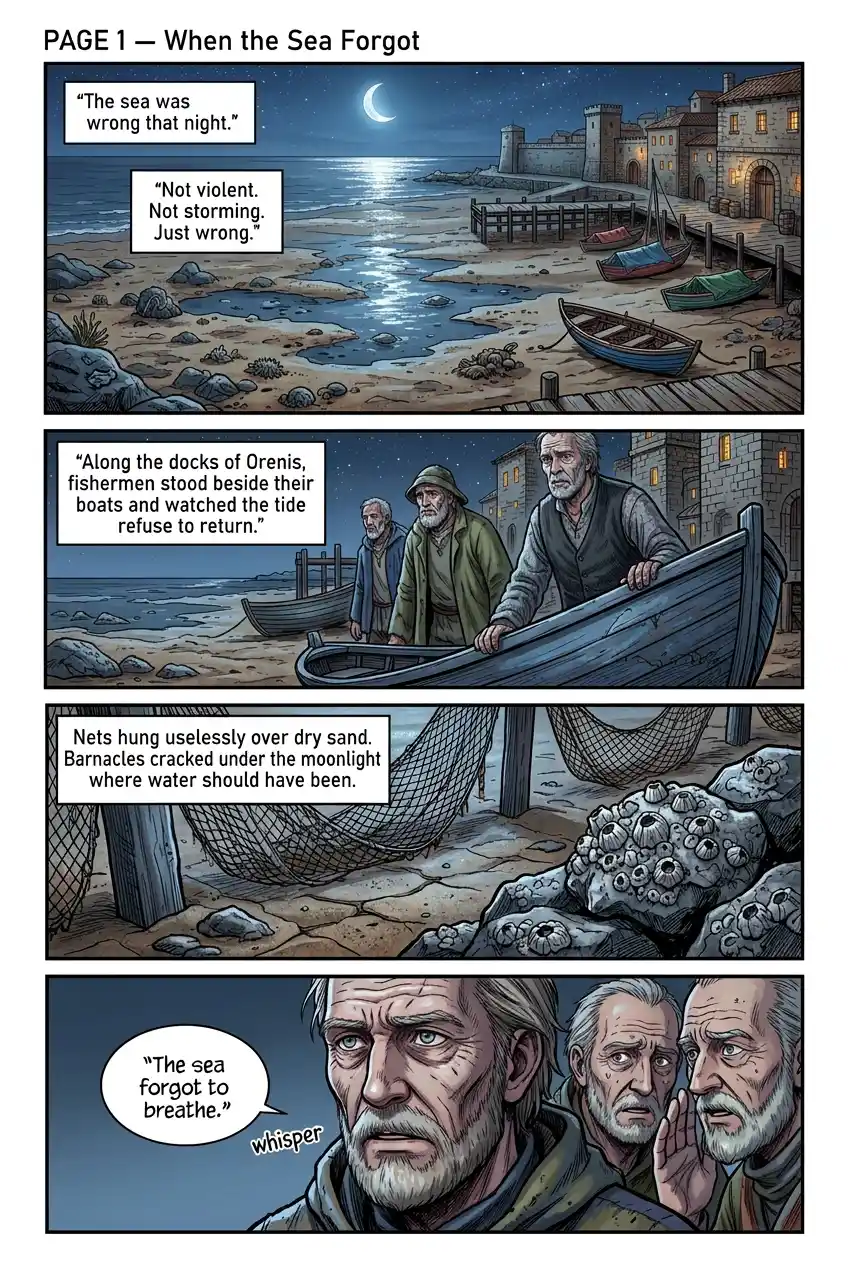 Harbor of Orenis — the sea forgot to breathe