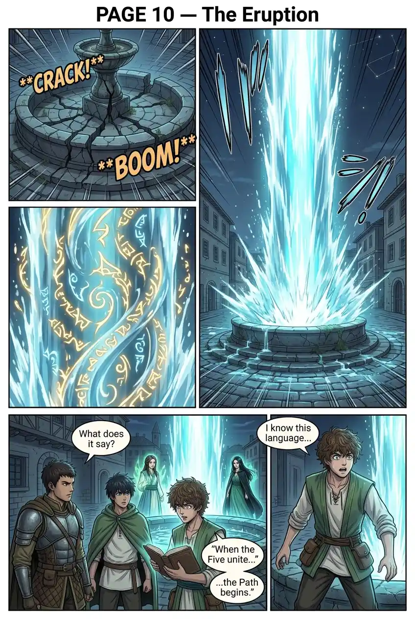 The eruption — "When the Five unite… the Path begins."
