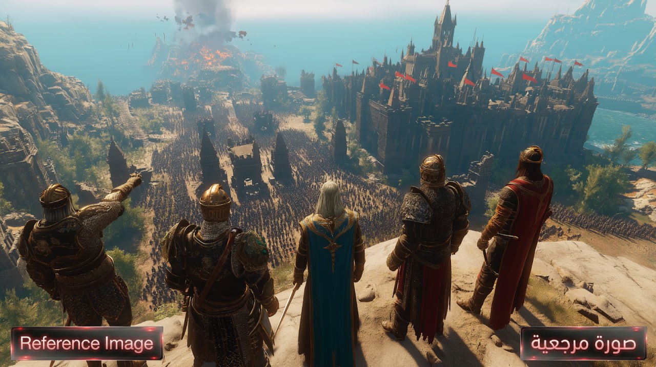 Leaders overlooking an army marching toward a castle in Atherion