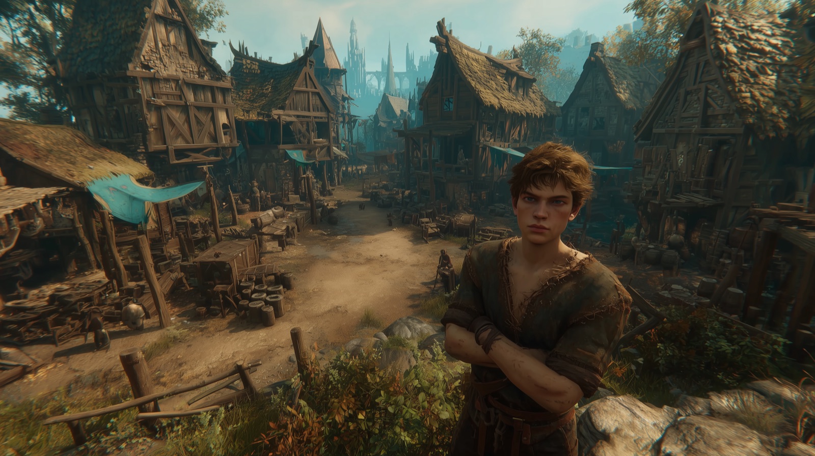 نِيار واقفاً في قريته الصغيرة